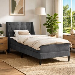 Stylish Grey Velvet Bed Frame with Mattress 90 x 200 cm