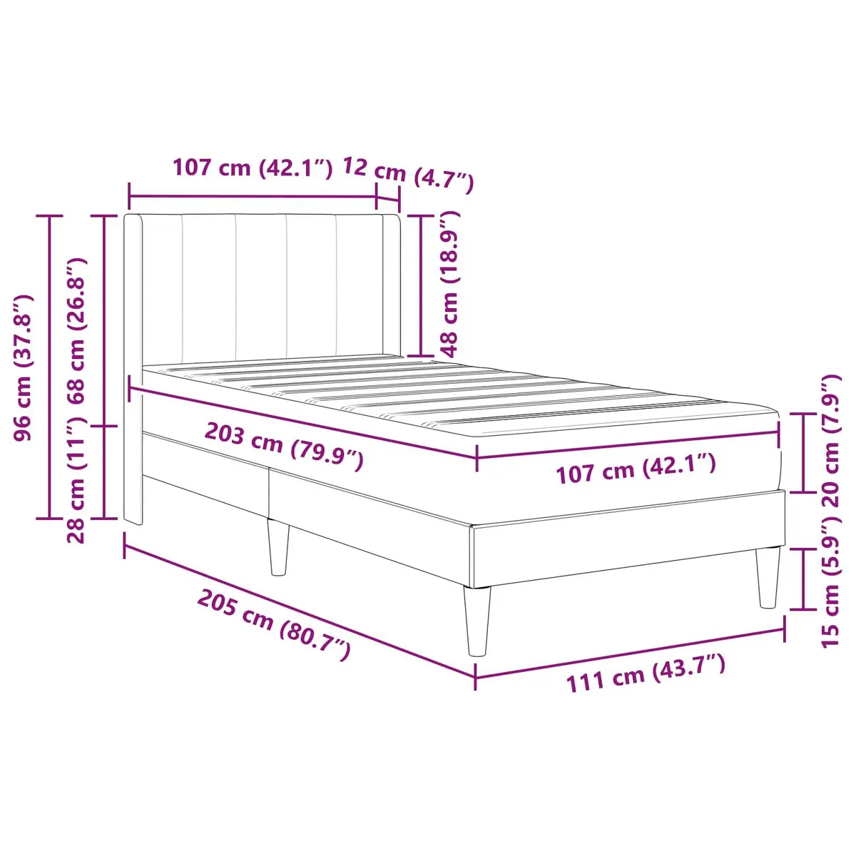 Bed Frame with Mattress Grey 107 x 203 cm Modern Plywood