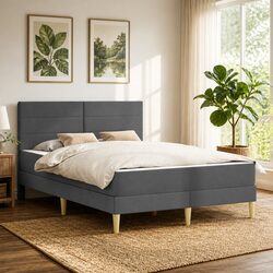 Grey Bed Frame with Mattress 137 x 190 cm for Bedrooms