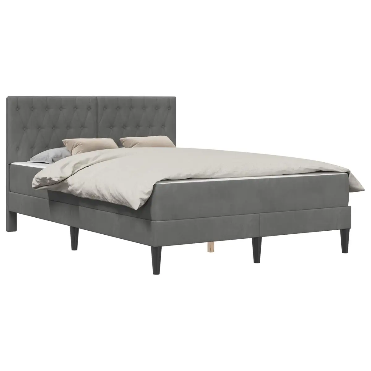 Bed Frame Velvet Headboard Dark Grey 137 x 190 cm Pocketed Coil Mattress