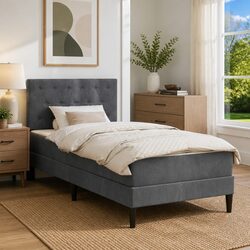 Modern Bed Frame with Velvet Headboard and Mattress