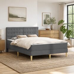 Dark Grey Bed Frame with Mattress 137 x 190 cm