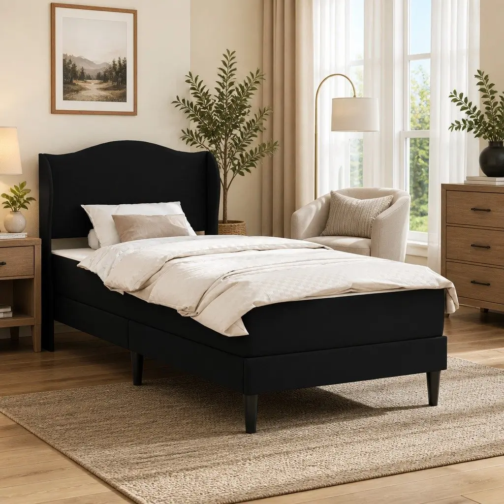 Bed Frame with Headboard Black 90 x 190 cm Faux Leather Modern Design