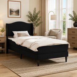 Modern Black Bed Frame with Upholstered Headboard 90 x 190 cm