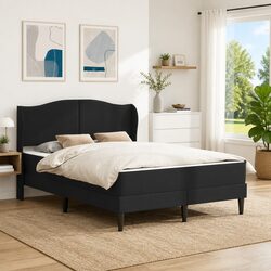 Black Faux Leather Bed Frame with Headboard 137 x 190 cm