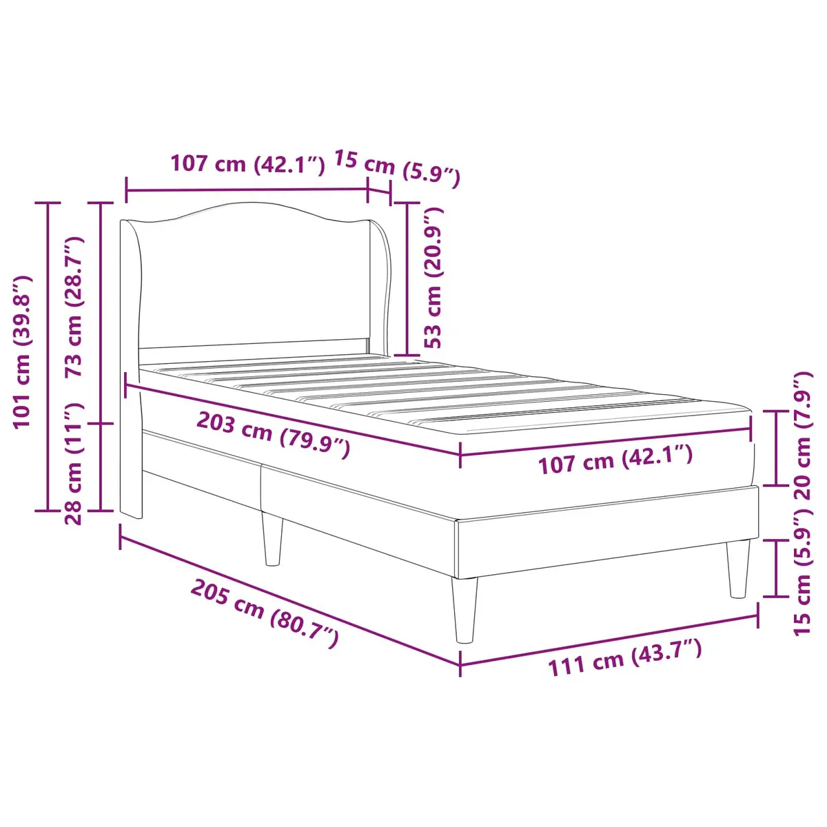 Bed Frame with Headboard Black 107 x 203 cm Modern Plywood Faux Leather Slatted