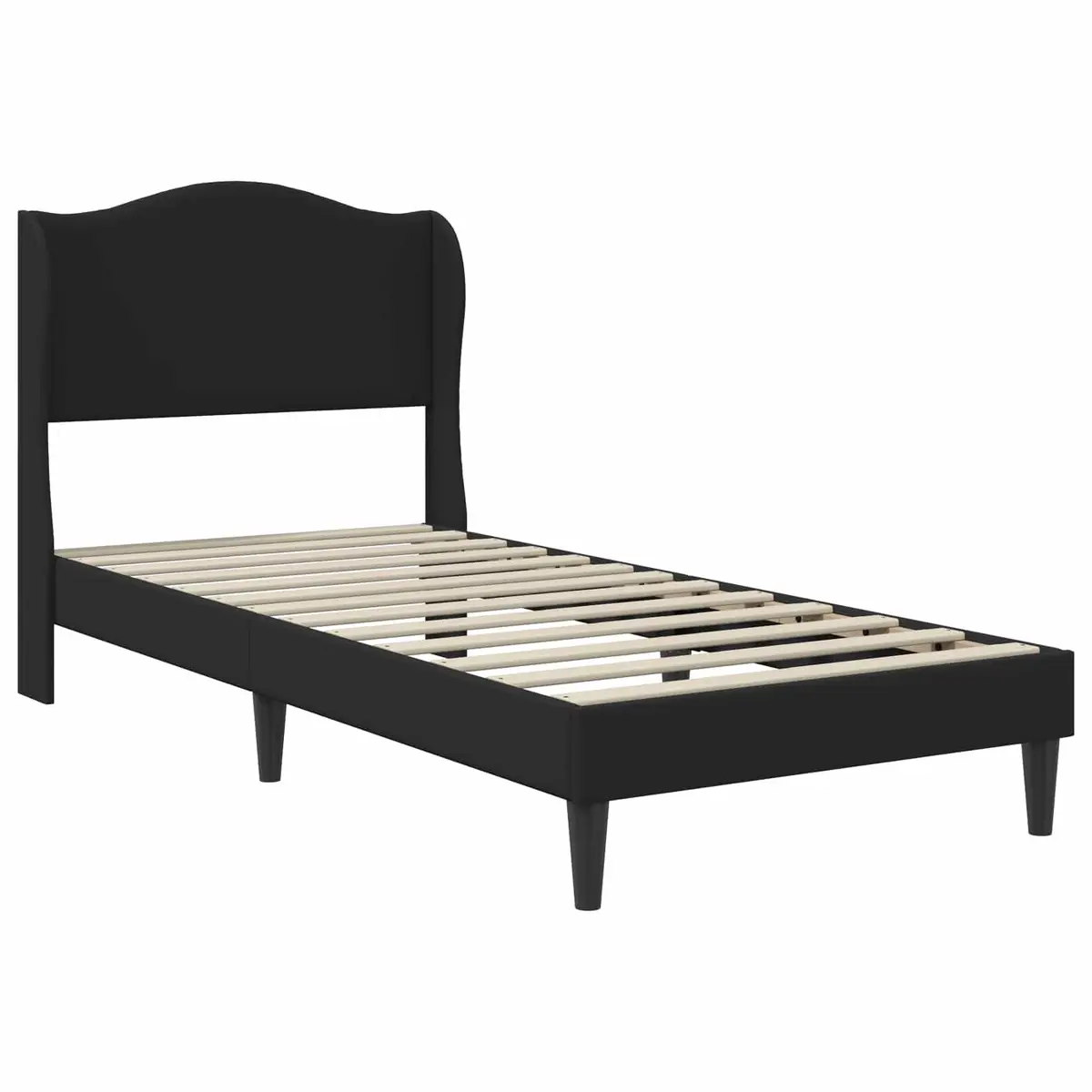 Bed Frame with Headboard Black 107 x 203 cm Modern Plywood Faux Leather Slatted