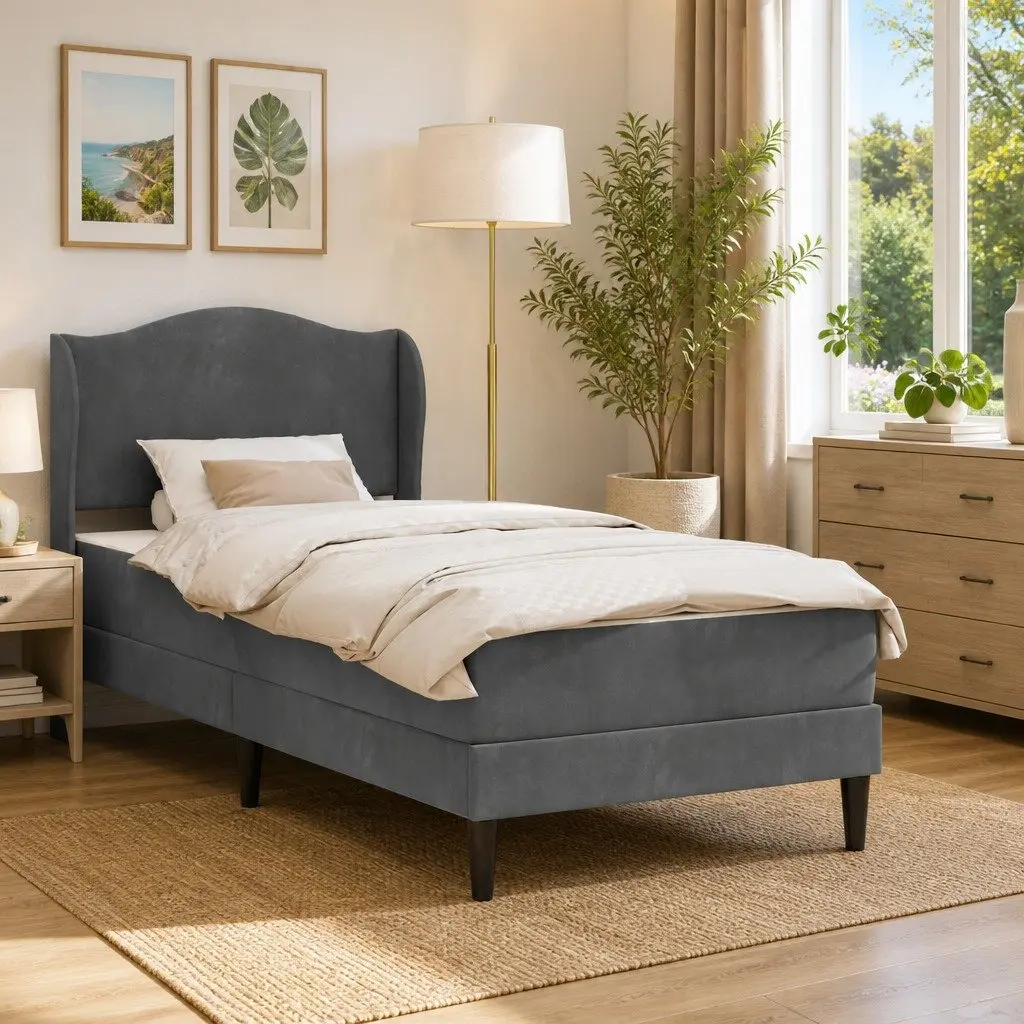 Bed Frame with Headboard Dark Grey 107 x 203 cm Velvet Upholstery