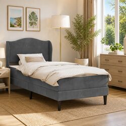 Dark Grey Velvet Bed Frame with Headboard and Storage