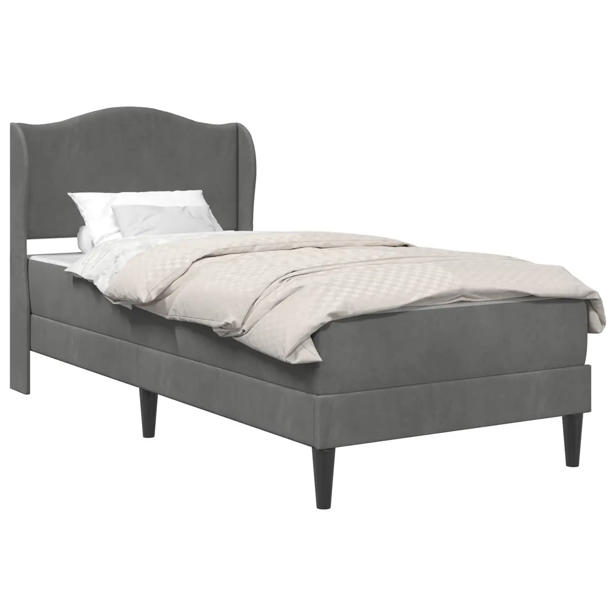 Bed Frame with Headboard Dark Grey 107 x 203 cm Velvet Upholstery