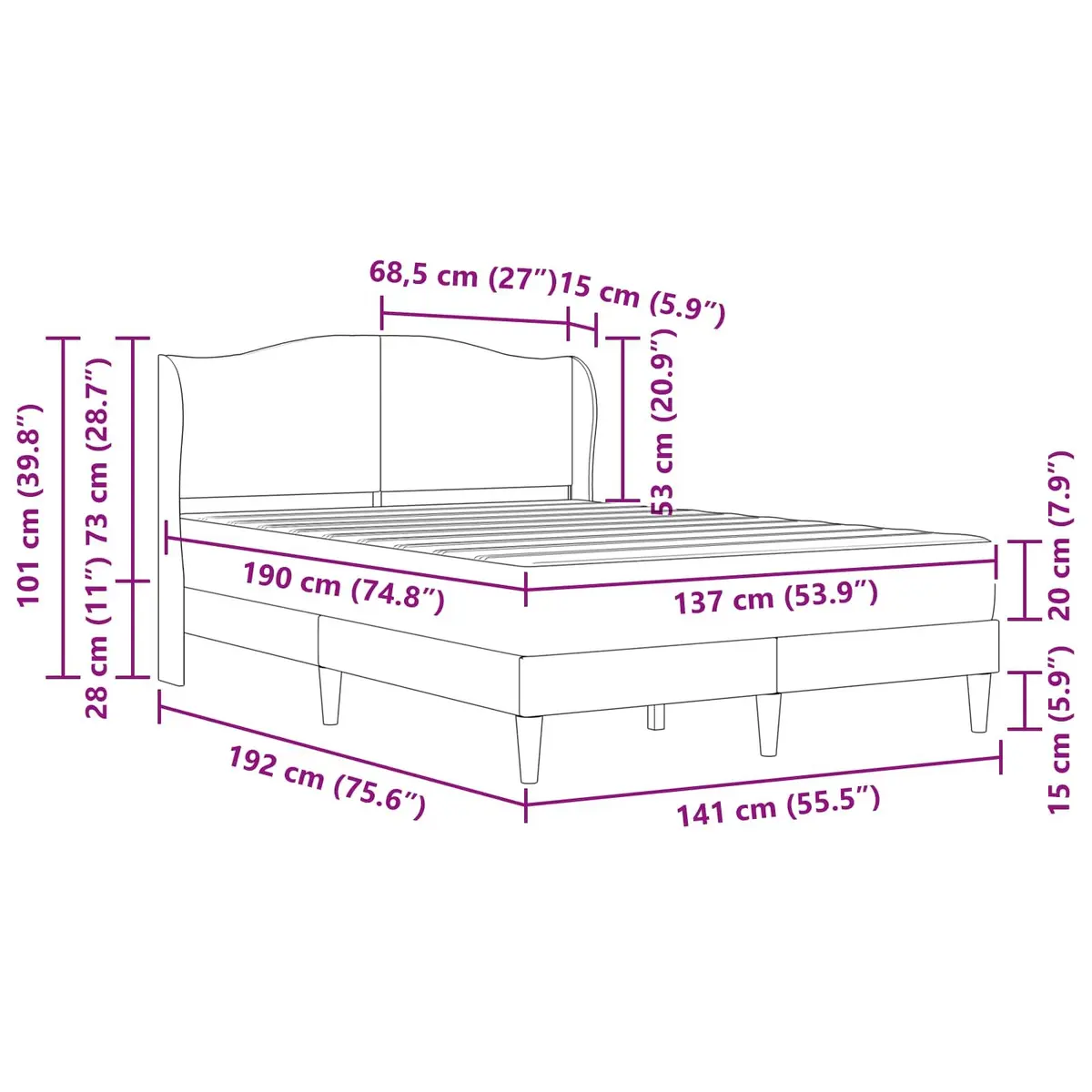 Bed Frame with Headboard Dark Grey 137 x 190 cm Velvet Upholstery Storage