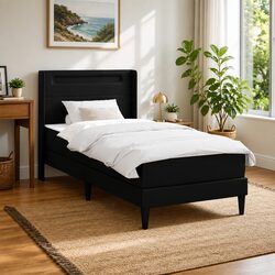 Black Faux Leather Bed Frame with LED and Mattress