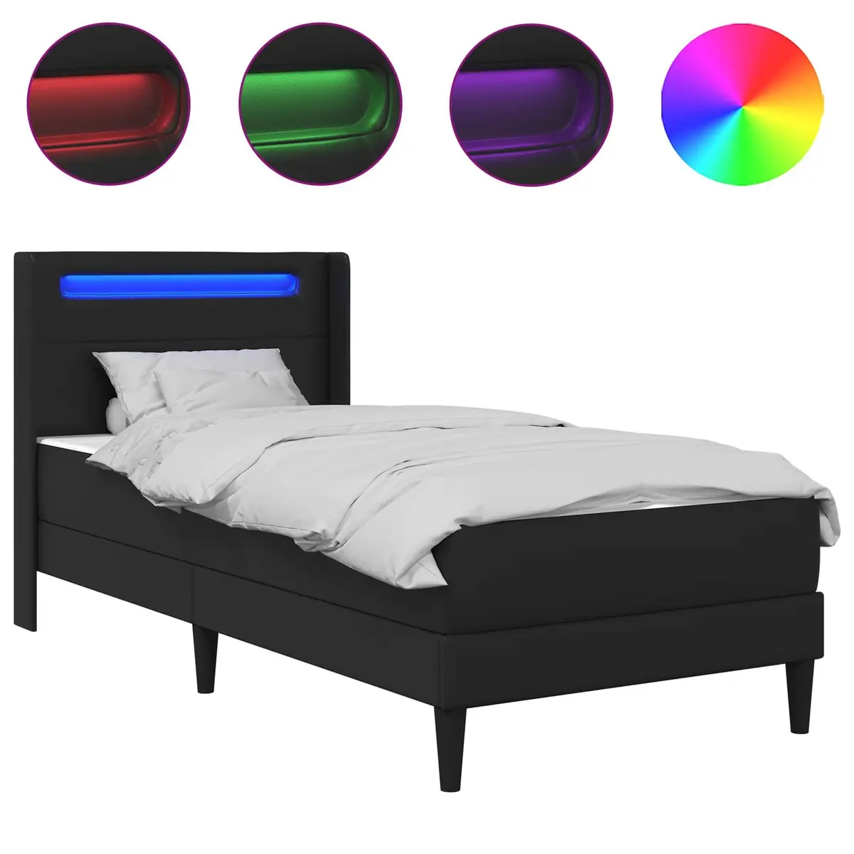 Bed Frame with Mattress Black 107 x 203 cm Faux Leather LED Lighting