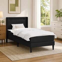 Modern Black Bed Frame with Foam Mattress 90 x 190 cm