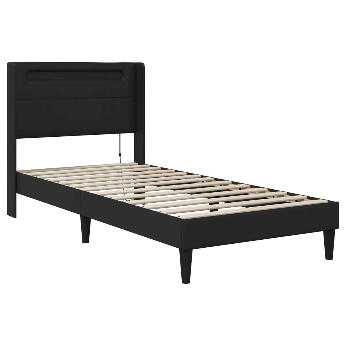 Bed Frame with Foam Mattress Black 90 x 190 cm Modern Plywood Faux Leather