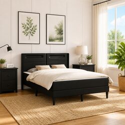 Black Faux Leather Bed Frame with Integrated Mattress