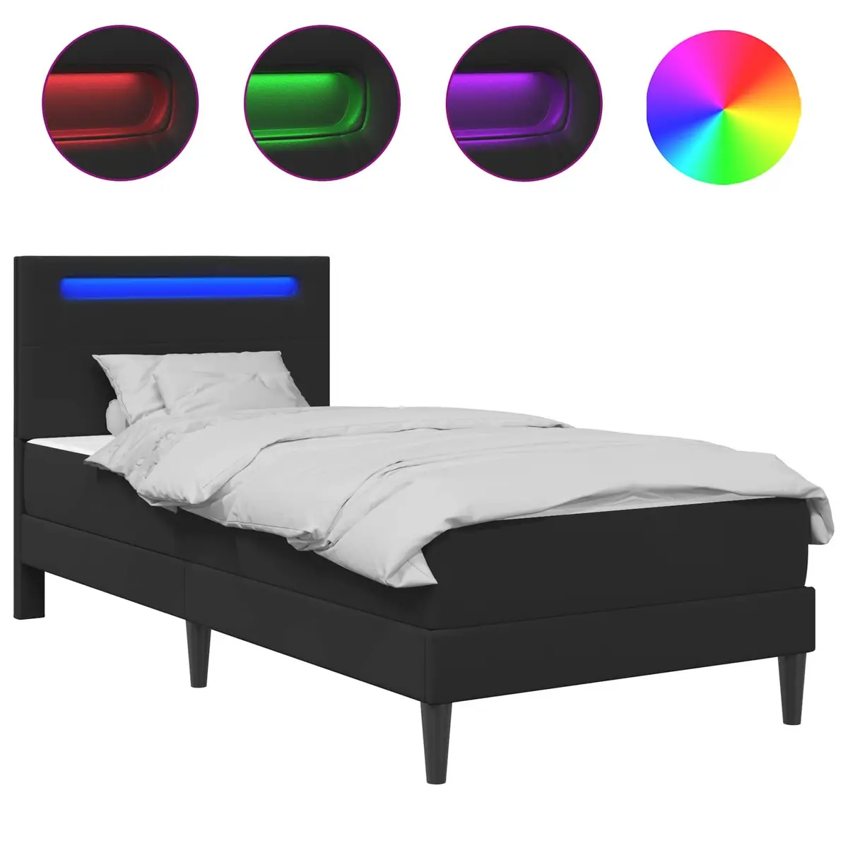 Bed Frame with LED Strip Lights Black Faux Leather Headboard Modern Design