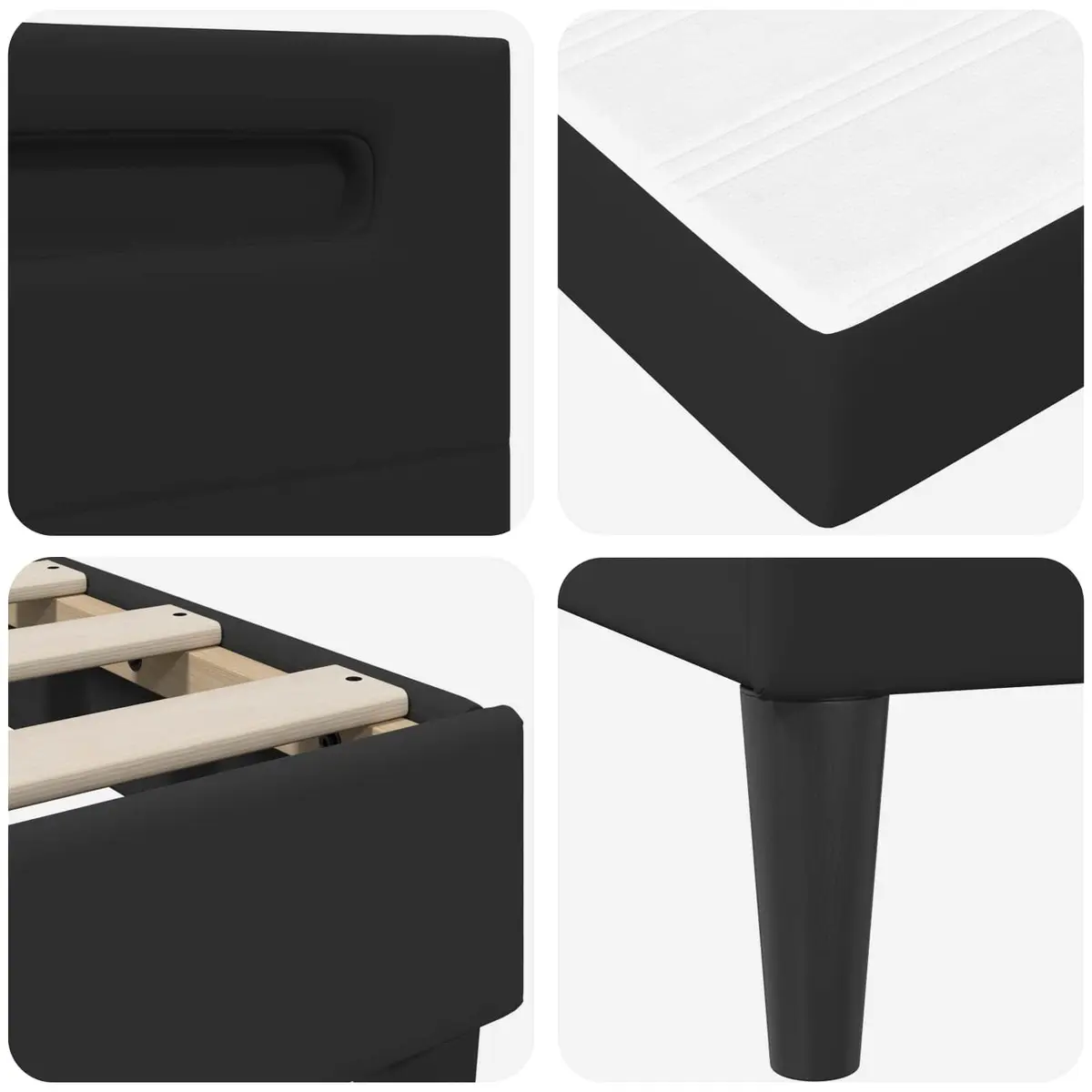 Bed Frame with LED Strip Lights Black Faux Leather Headboard Modern Design