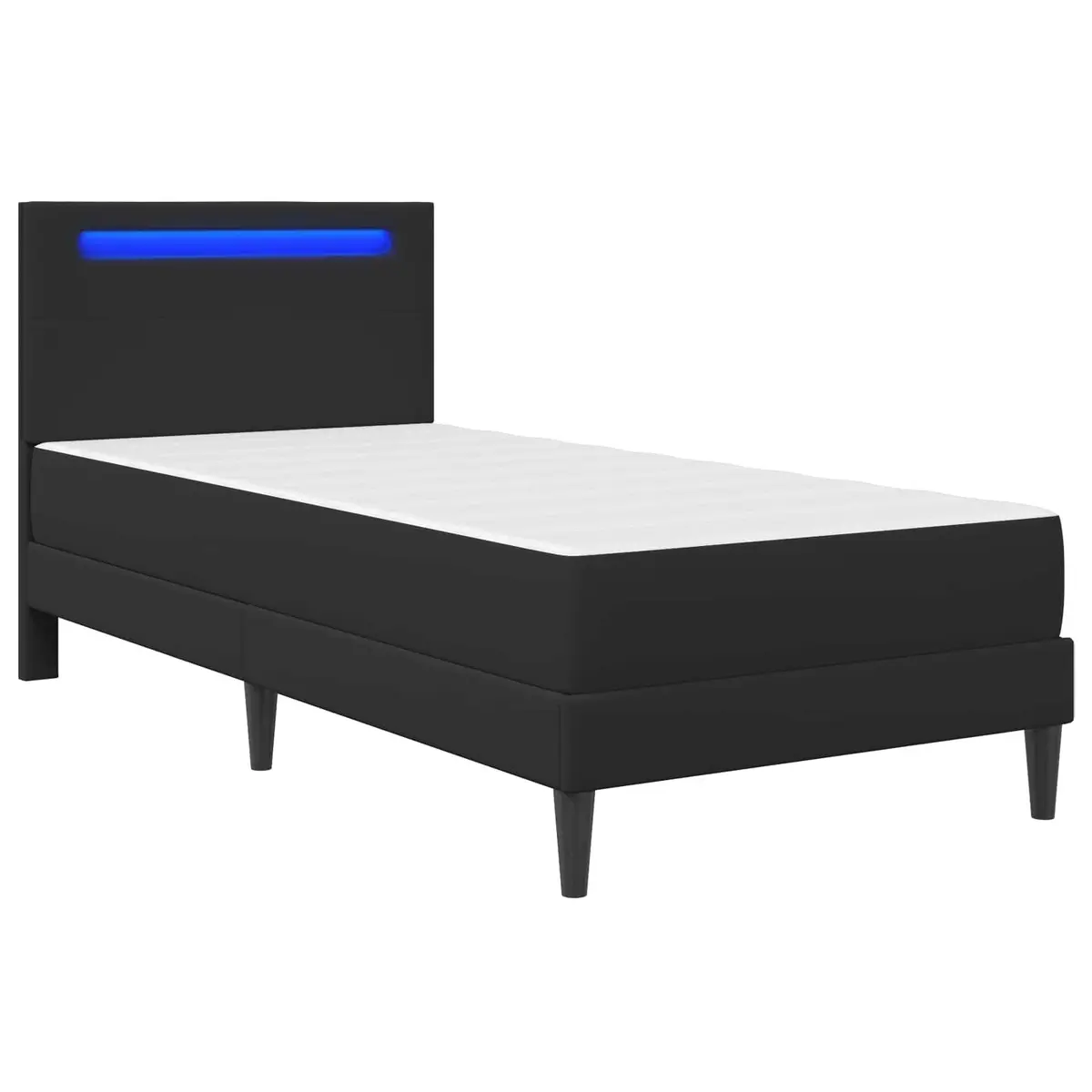 Bed Frame with LED Strip Lights Black Faux Leather Headboard Modern Design
