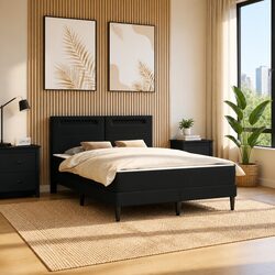 Modern Black Faux Leather Bed Frame with LED Strip Lights