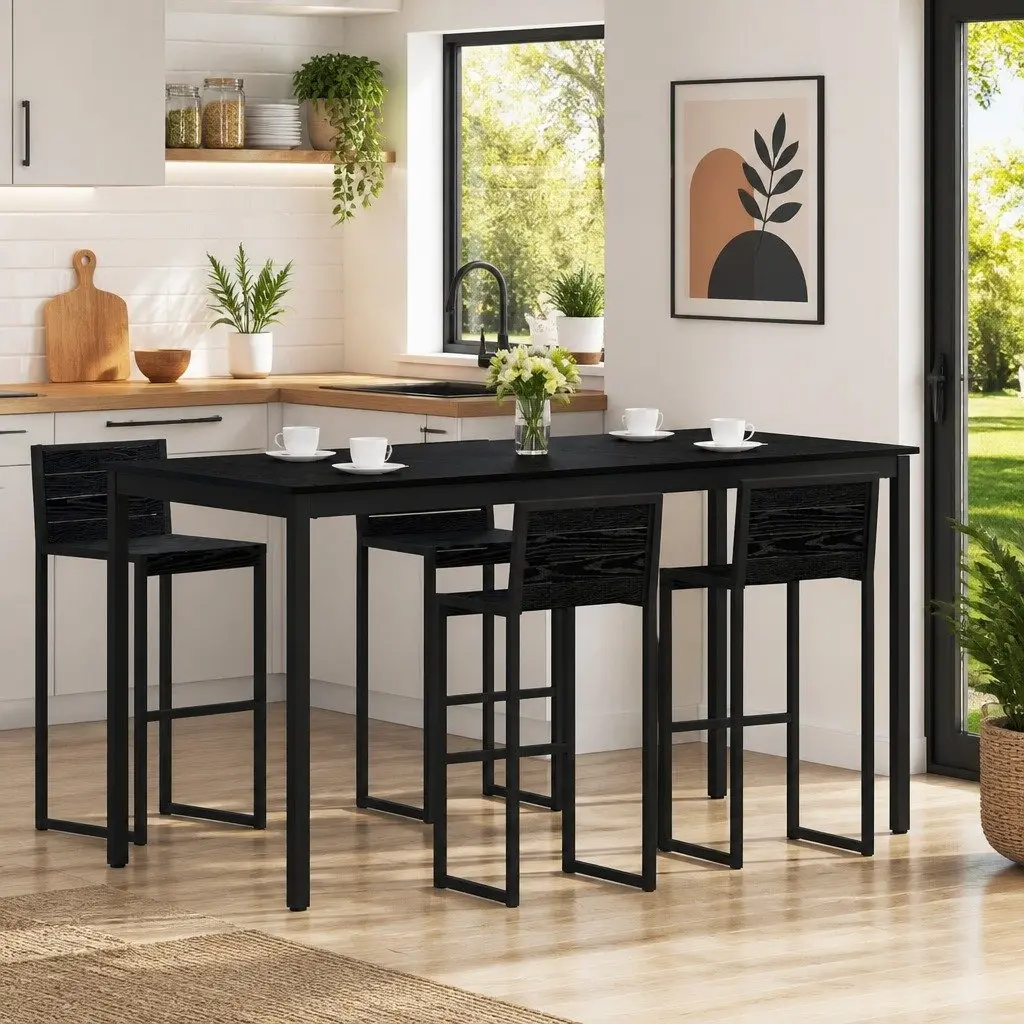 Standing Bar Table Rectangular Black Engineered Wood Kitchen Dining Room Modern