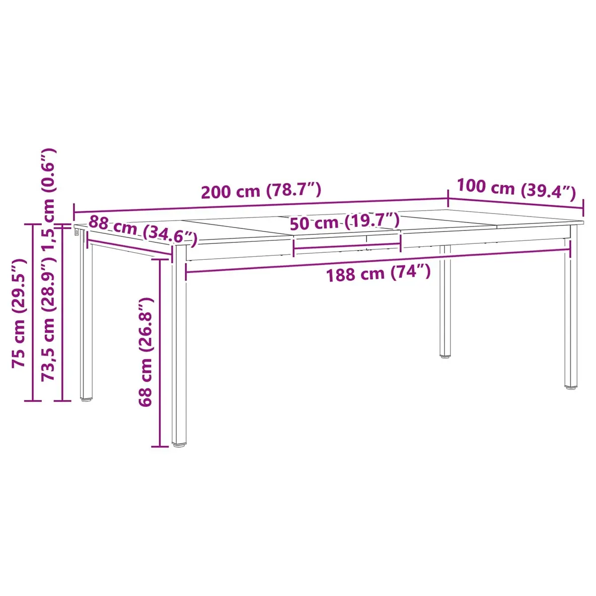 Solid Pine Wood Dining Table 200 x 100 x 75 cm