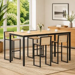 Solid Pine Wood Bar Table with Metal Legs