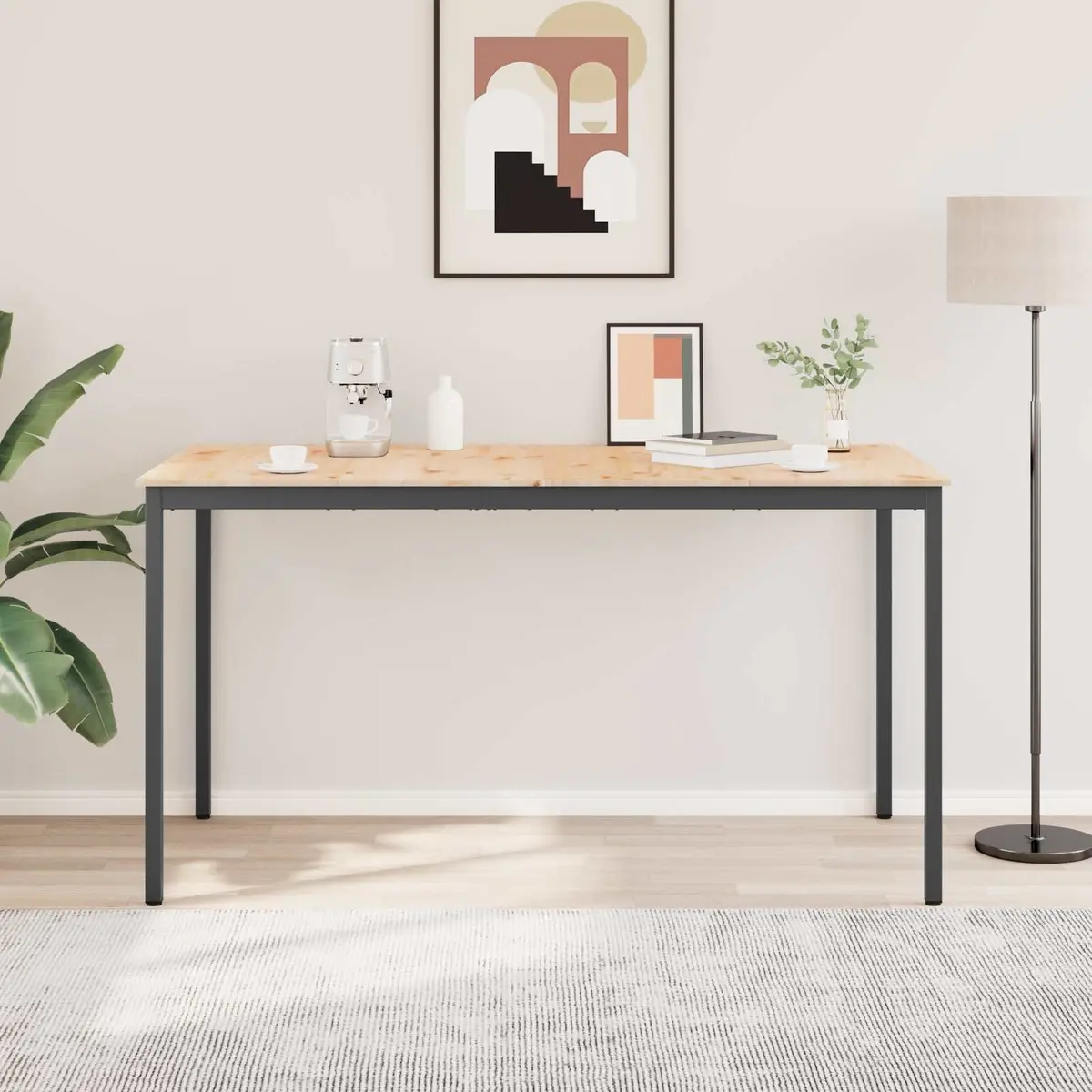 Solid Pine Wood Bar Table with Metal Legs