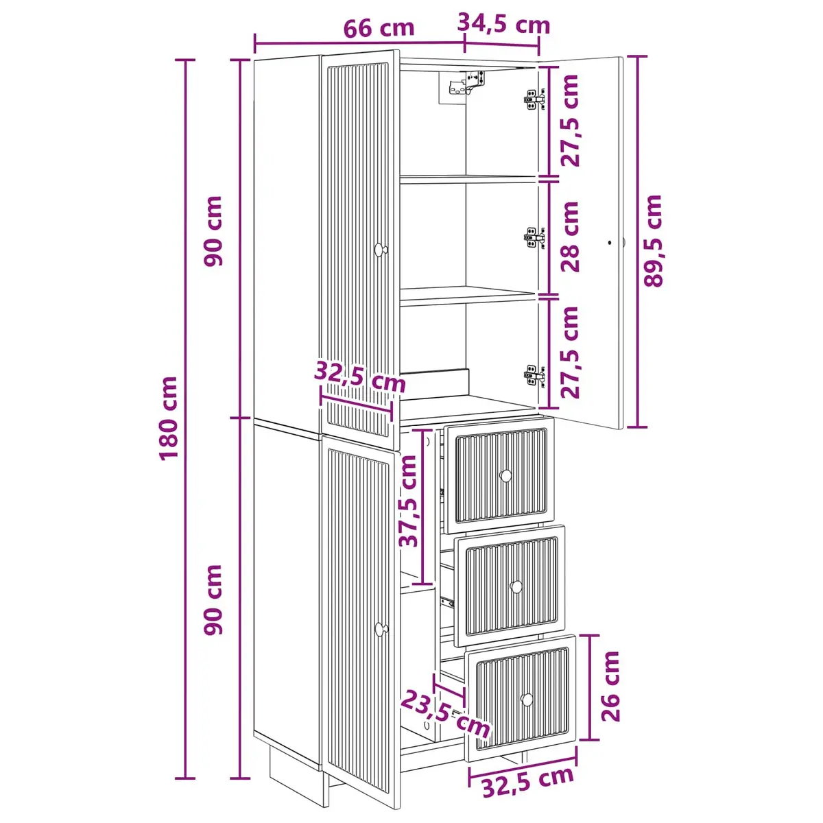 Cabinet Set Modular Storage Furniture 66 x 34.5 x 90 cm Engineered Wood Living Room