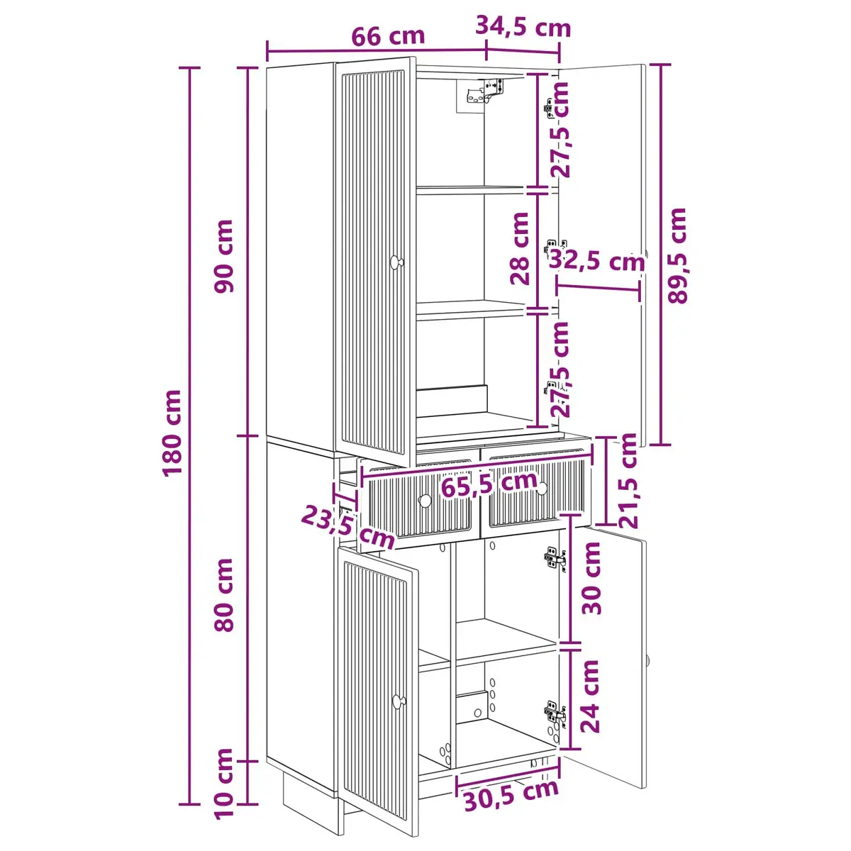 Cabinet Set White 66 x 34.5 x 90 cm Engineered Wood Furniture Storage