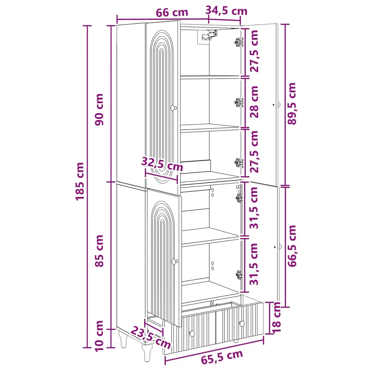 Cabinet Set Engineered Wood 66 x 34.5 x 95 cm Storage Furniture 2 pcs