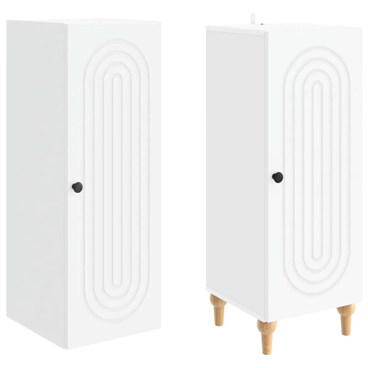 White Cabinet Set 2 Pieces Engineered Wood Furniture Storage Solution