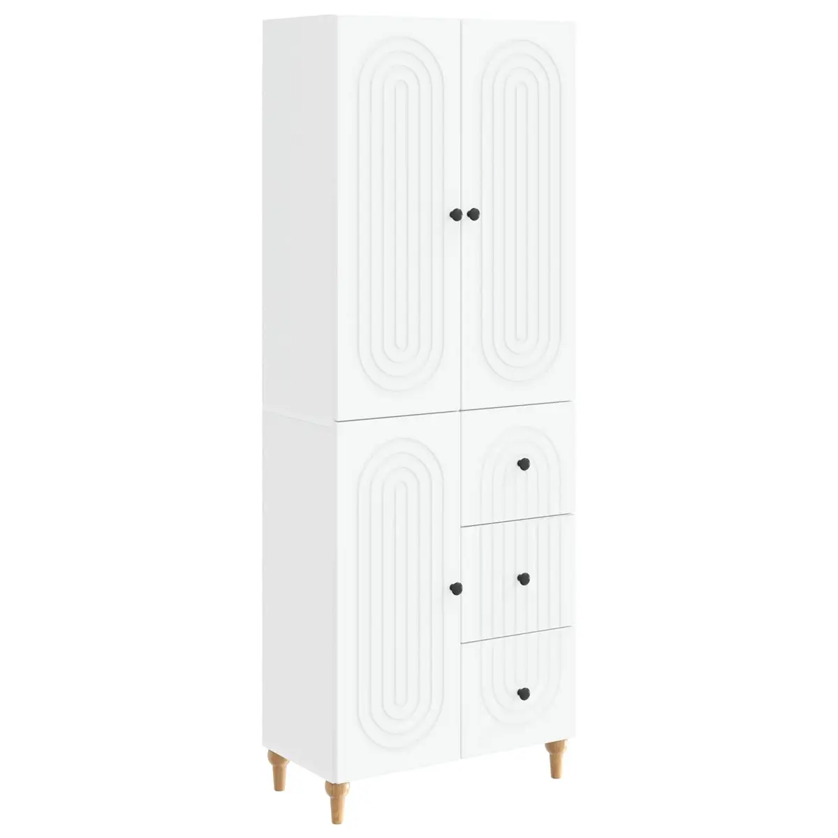 Cabinet Set White 2 Pieces Engineered Wood Storage Shelves Drawers Compartments