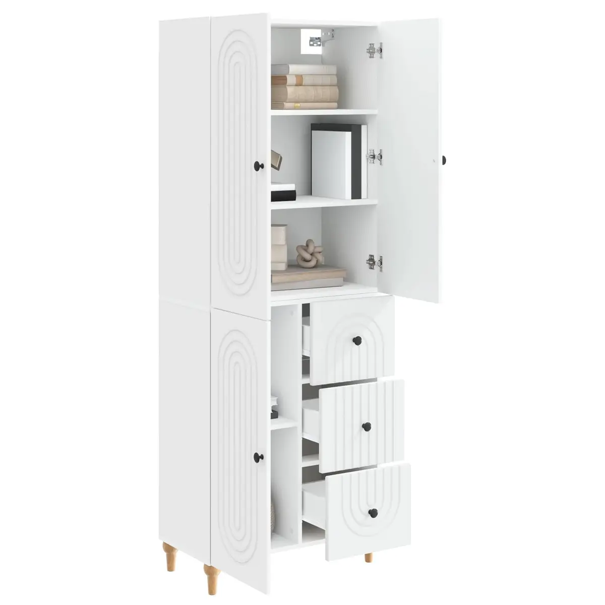 Cabinet Set White 2 Pieces Engineered Wood Storage Shelves Drawers Compartments