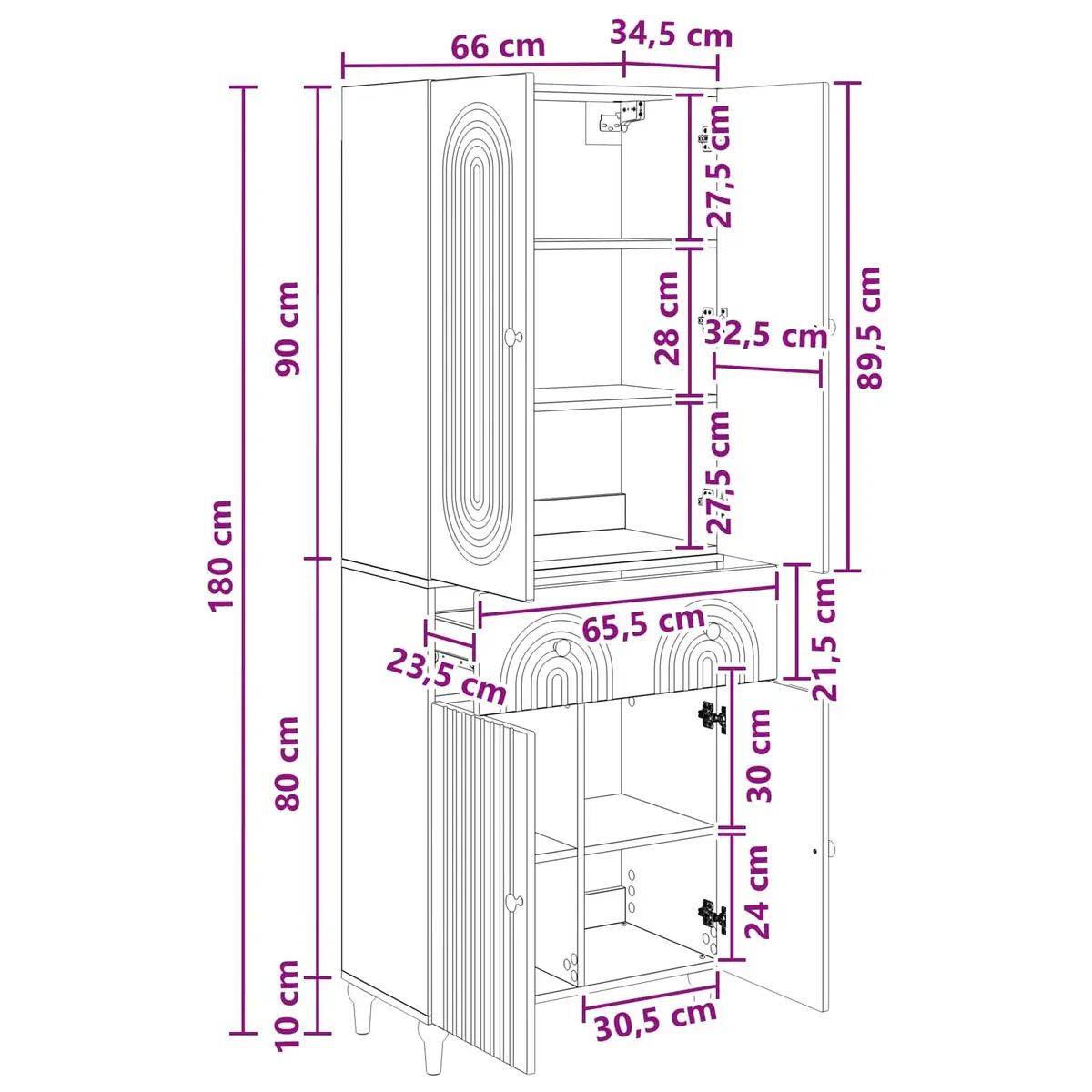Cabinet Set Engineered Wood 66 x 34.5 x 90 cm Storage Furniture