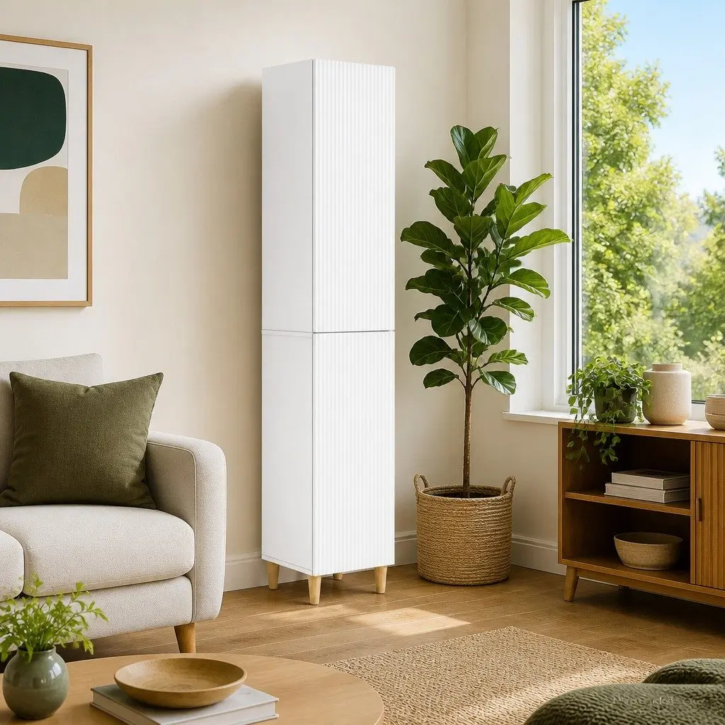 Engineered Wood Cabinet Set White 2 Piece Modular Storage Furniture