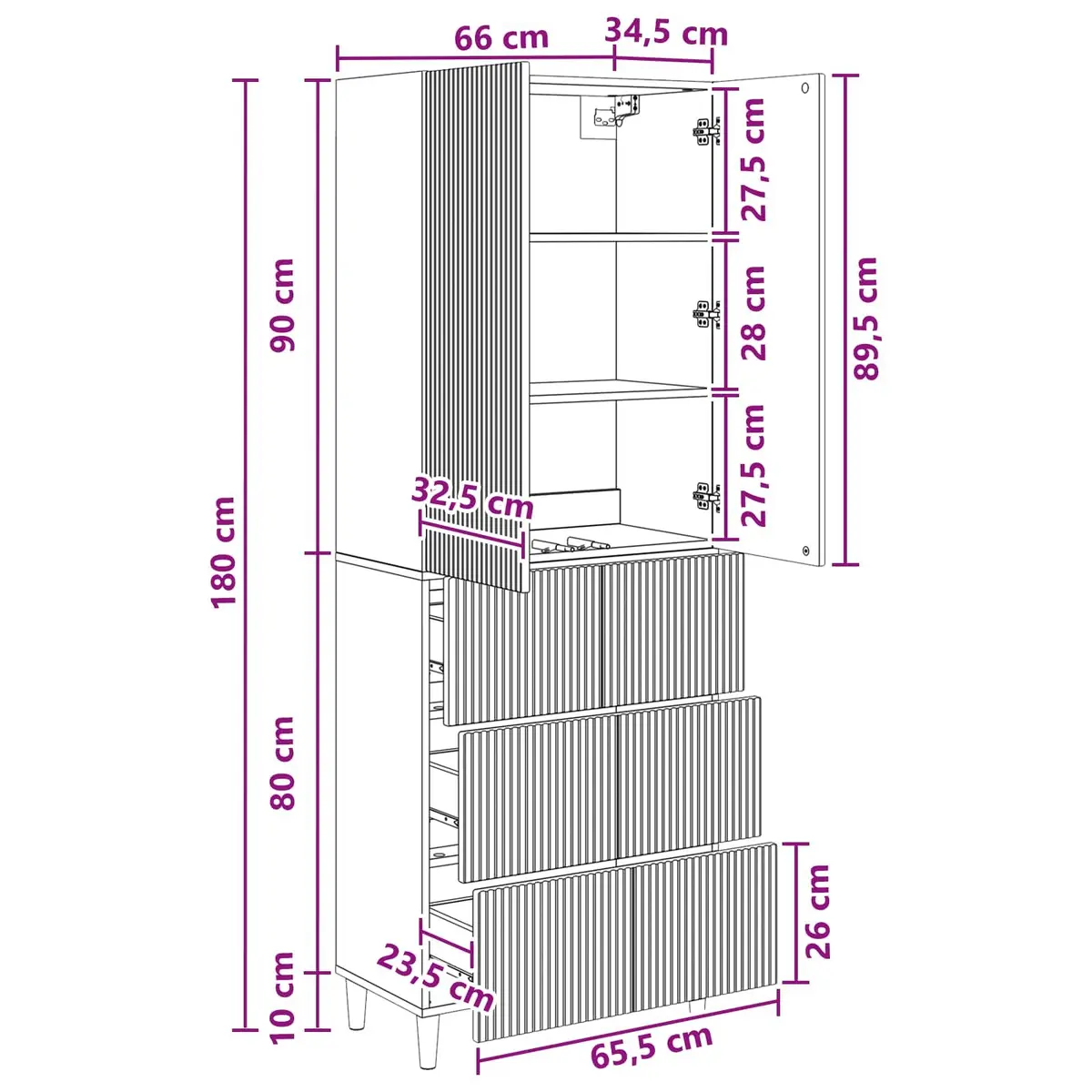 Cabinet Set Modern 66 x 34.5 x 90 cm Engineered Wood Storage Furniture
