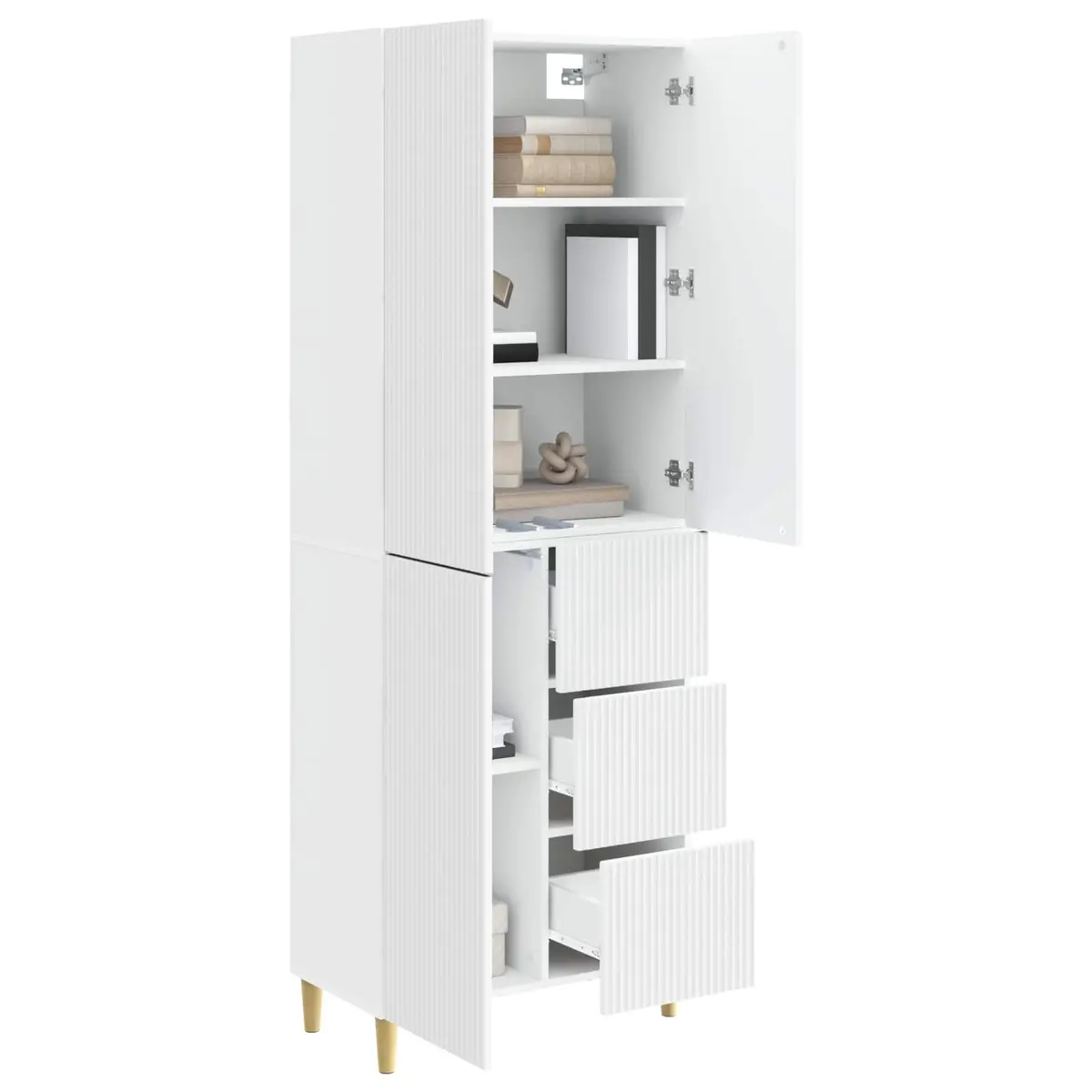 Cabinet Set White 66 x 34.5 x 90 cm Engineered Wood Storage Furniture Shelves Drawers
