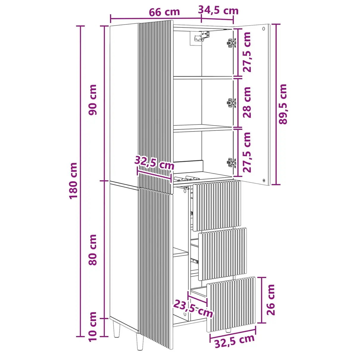 Cabinet Set White 66 x 34.5 x 90 cm Engineered Wood Storage Furniture Shelves Drawers