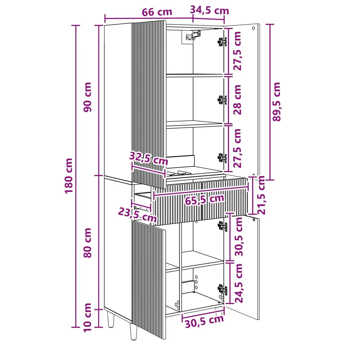 2-Piece Cabinet Set 66x34.5x90cm Living Room Storage Furniture Modular Design