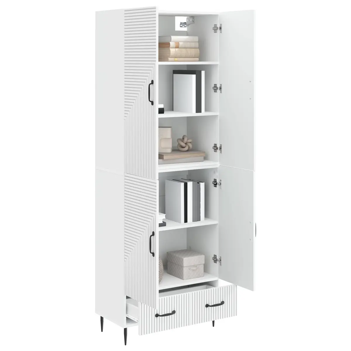 Storage Cabinet Set Engineered Wood 66cm x 34.5cm x 95cm 2 Pieces with Compartments Drawers Shelves and LED Lighting