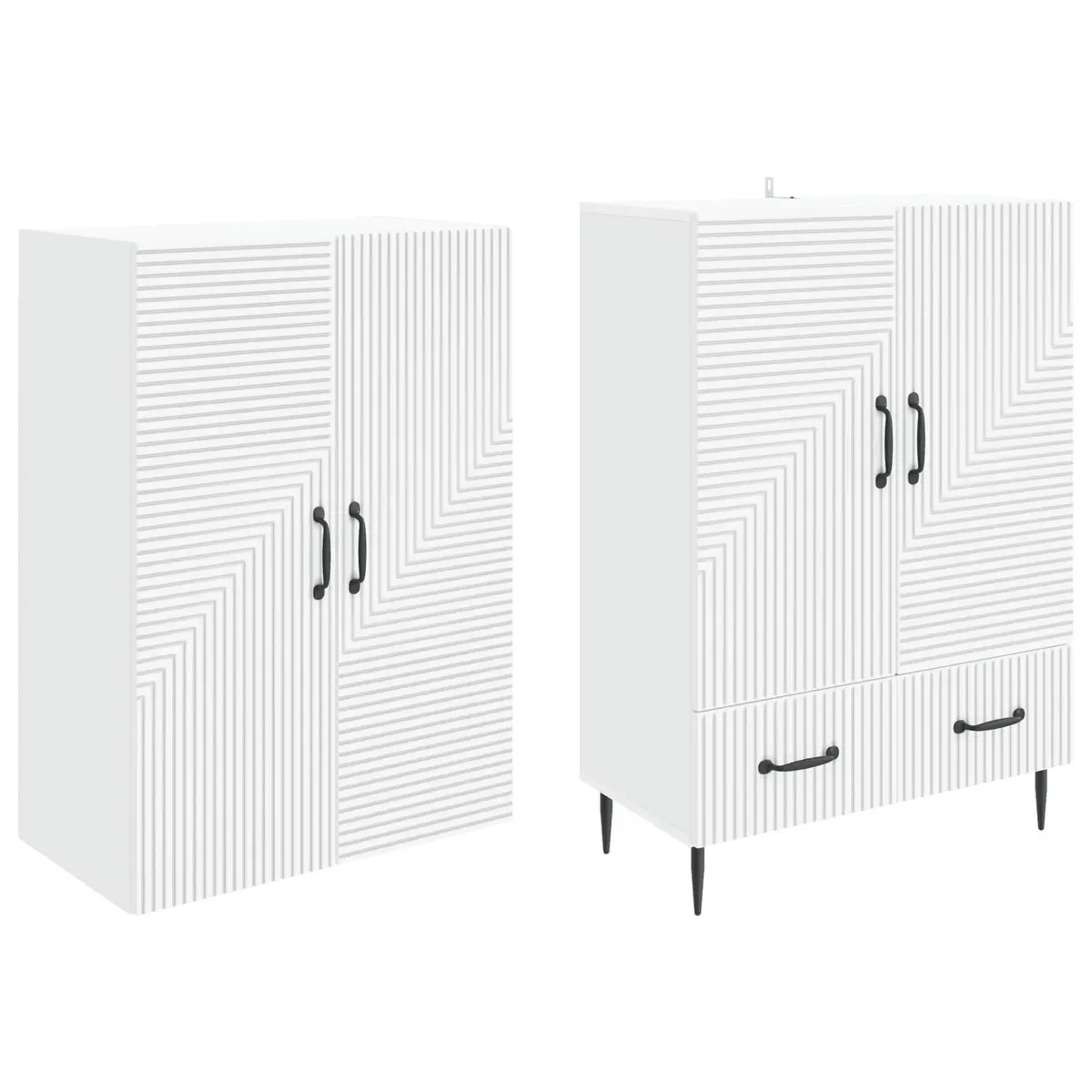 Storage Cabinet Set Engineered Wood 66cm x 34.5cm x 95cm 2 Pieces with Compartments Drawers Shelves and LED Lighting