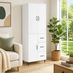 White Modern Two-Piece Cabinet Set for Stylish Storage