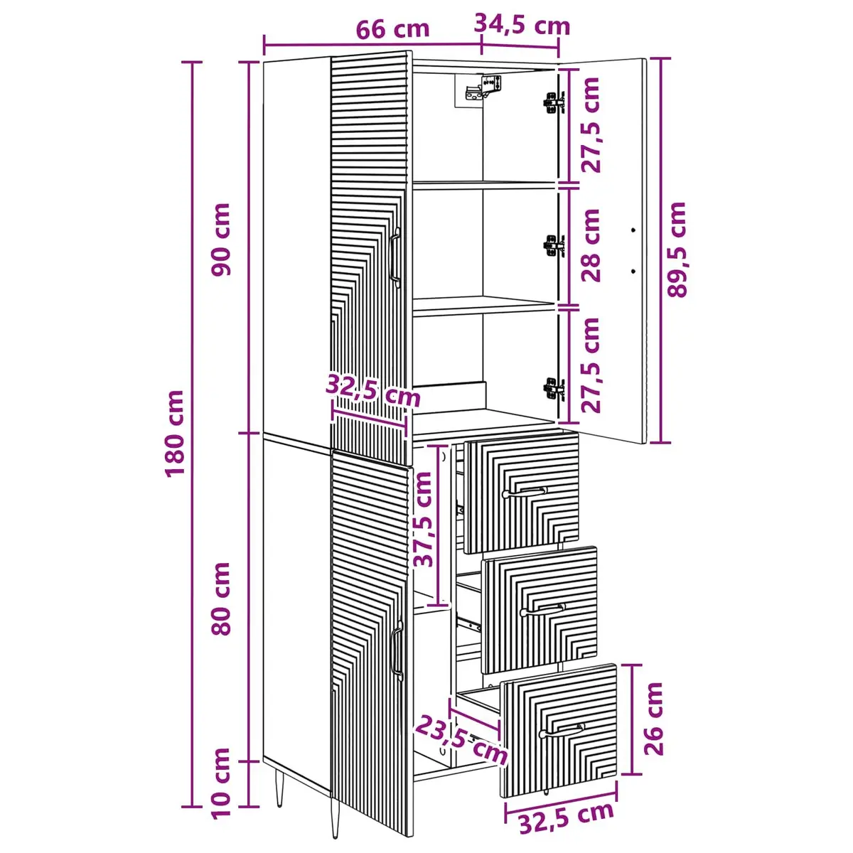 Cabinet Set White Modern 66 x 34.5 x 89.5 cm Engineered Wood