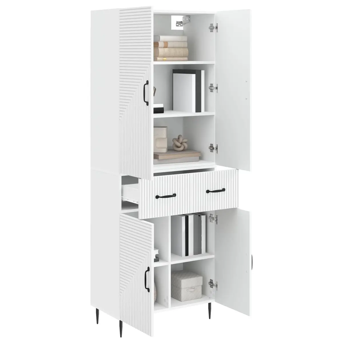 Cabinet Set White 2 Piece Engineered Wood Storage Furniture