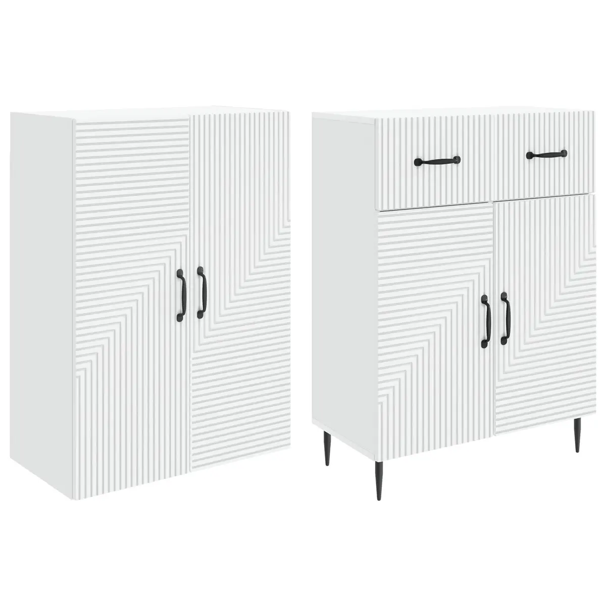 Cabinet Set White 2 Piece Engineered Wood Storage Furniture