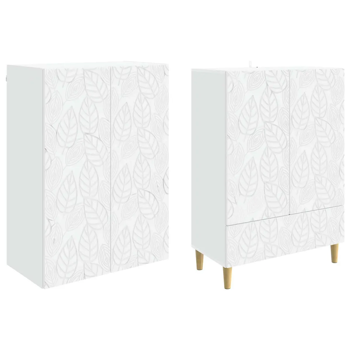 Cabinet Set White 2 Pieces Engineered Wood Storage Furniture Drawers Shelves Home Office