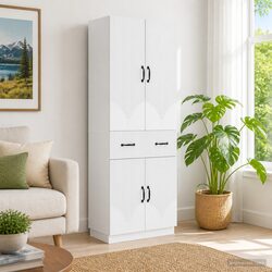 Warm White Engineered Wood Cabinet Set for Storage