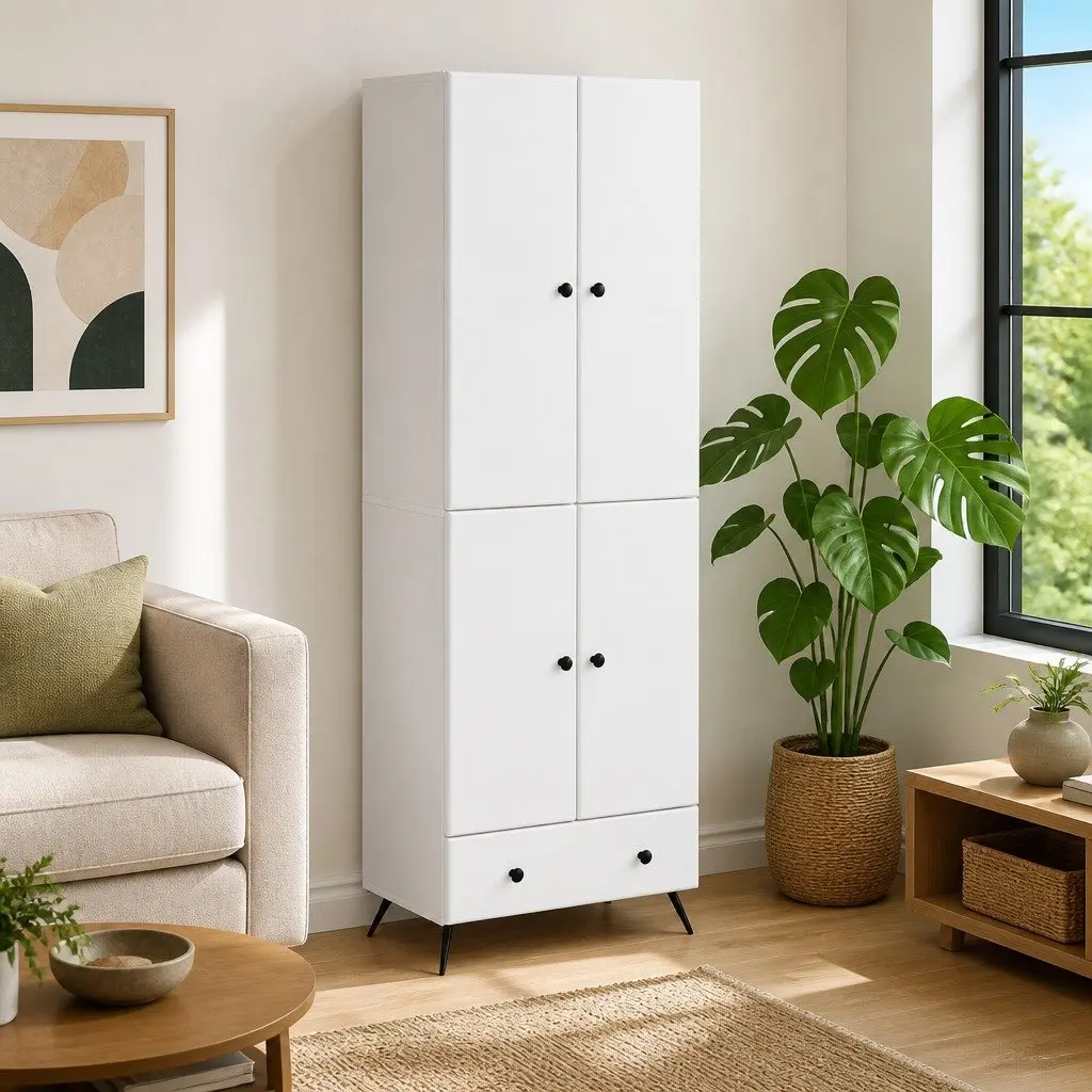 White 2-Piece Cabinet Set with LED Lighting