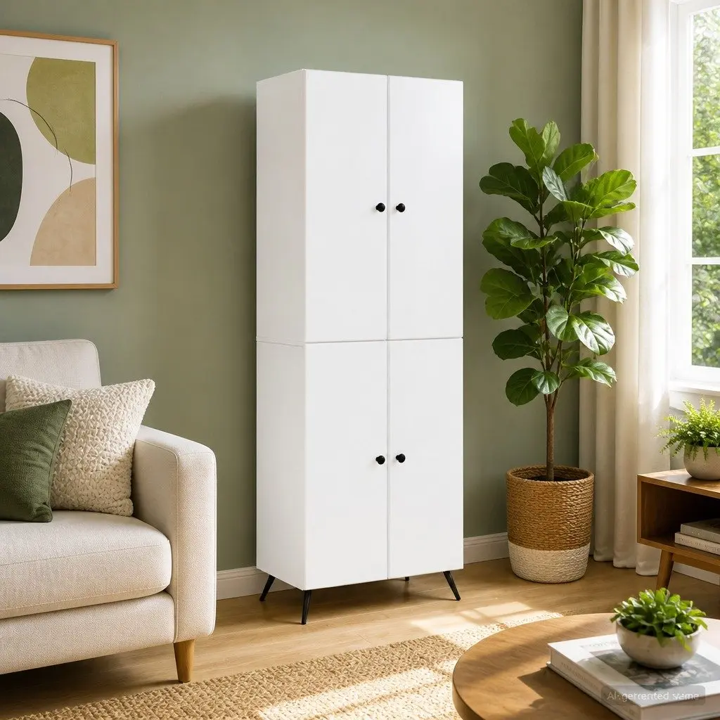 Cabinet Set White Modern Minimalist 2 Pieces Engineered Wood Storage Furniture